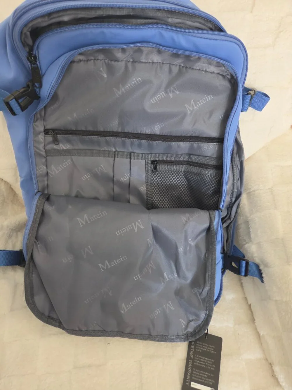 MATEIN Expandable Carry on 45L Backpack for Women, Light Blue, NWT